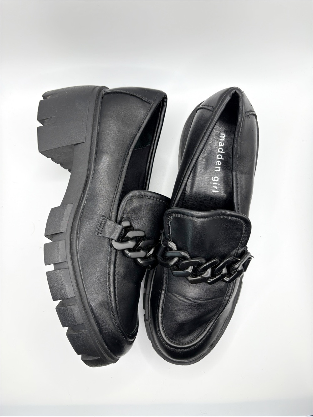Madden Girl Platform Chunky Loafers Black Chain Link